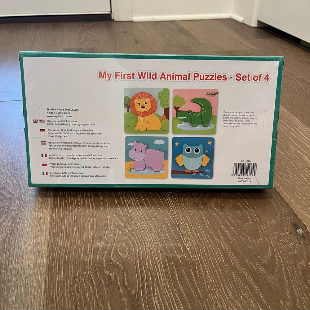 Kids Colorful Wooden Animal Puzzle Set Dinosaur Lion Alligator Owl Hippo